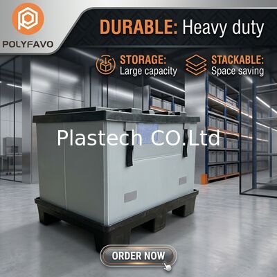 Custom Logo Collapsible Pallet Box, Injection Blow Molded Lid and Base, 300kg Dynamic 500kg Static Load, 10mm 12mm Wall